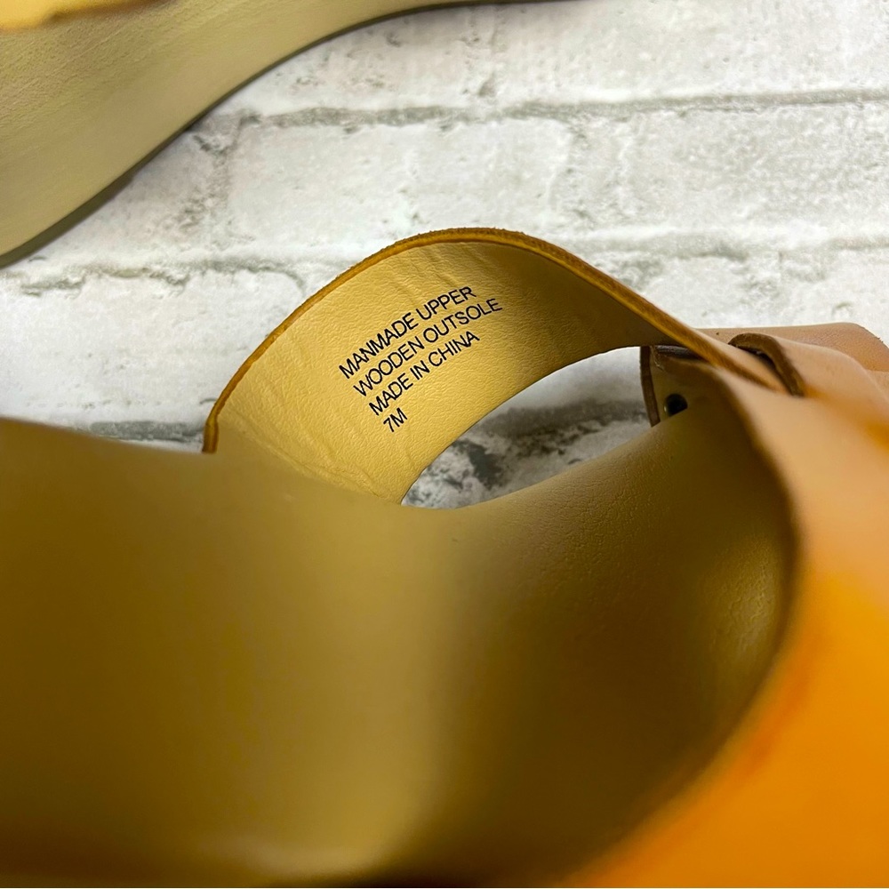 Loft Women’s Cognac Camel Brown Wooden Wedge Sandals Size 7 Bohemian Neutral 90s - Picture 3 of 13